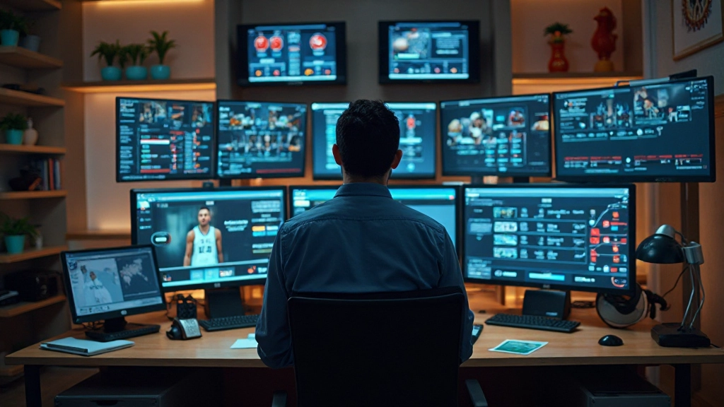 مساحة عمل تحليل كرة السلة مع أجهزة حاسوب وإحصائيات