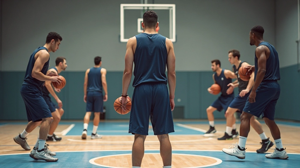 فريق كرة سلة يتدرب على تشكيلات هجومية متقدمة تركز على الرمية الثلاث